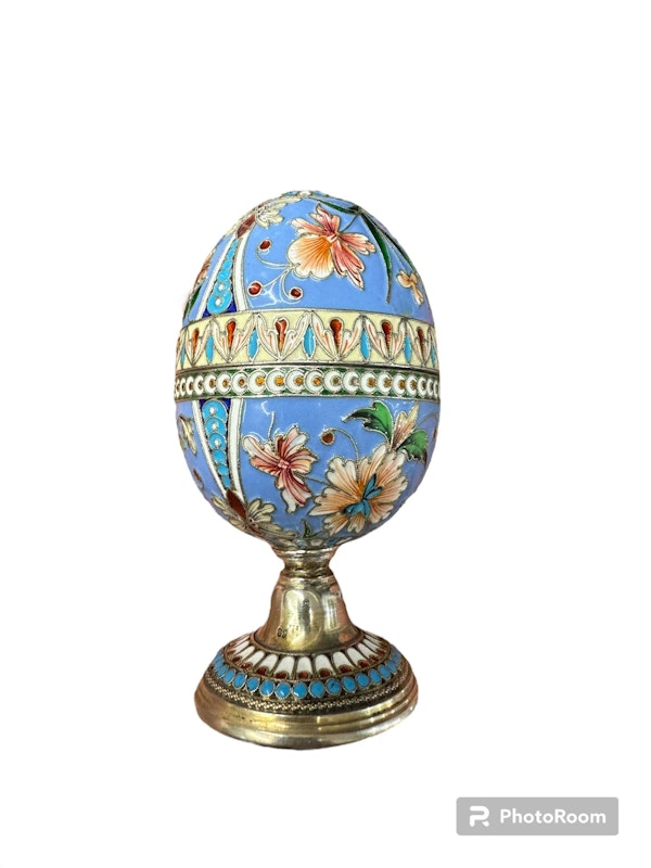 Antique Russian silver shaded enamel egg stand, Moscow, circa 1890s - image 2