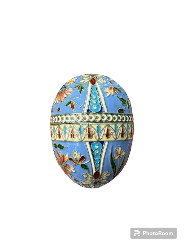Antique Russian silver shaded enamel egg stand, Moscow, circa 1890s - image 3