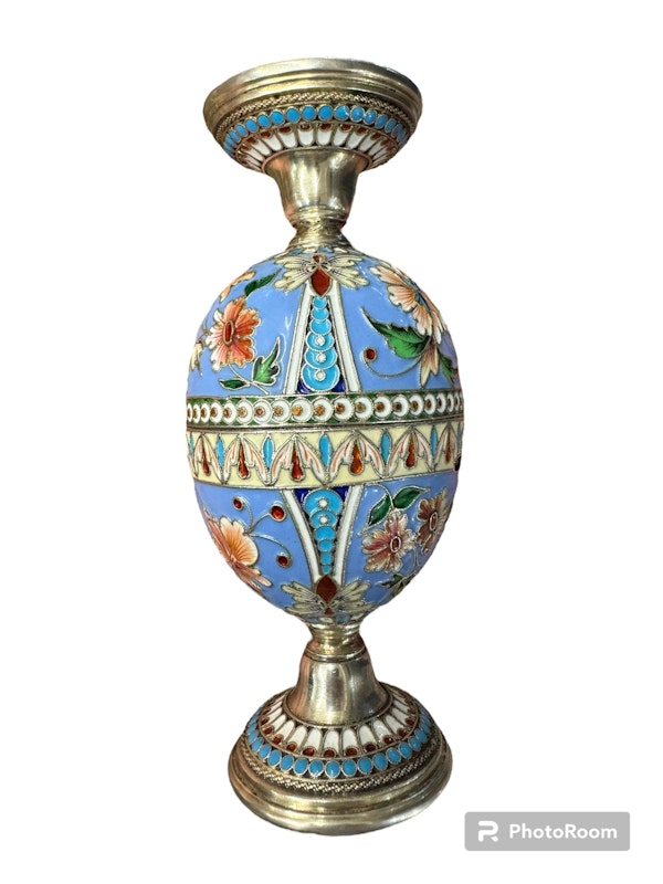 Antique Russian silver shaded enamel egg stand, Moscow, circa 1890s - image 6