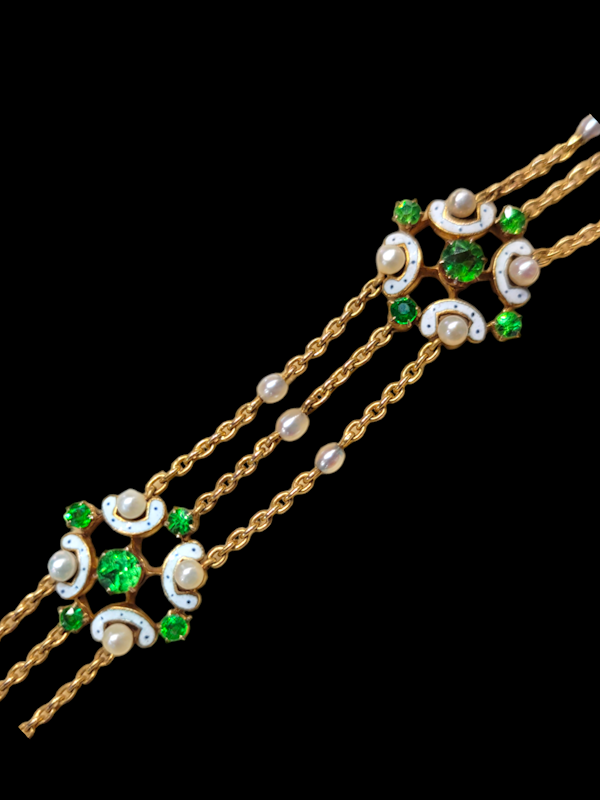 Fine and rare Antique demantoid garnet, enamel and natural pearl bracelet SKU: 7302 DBGEMS - image 2