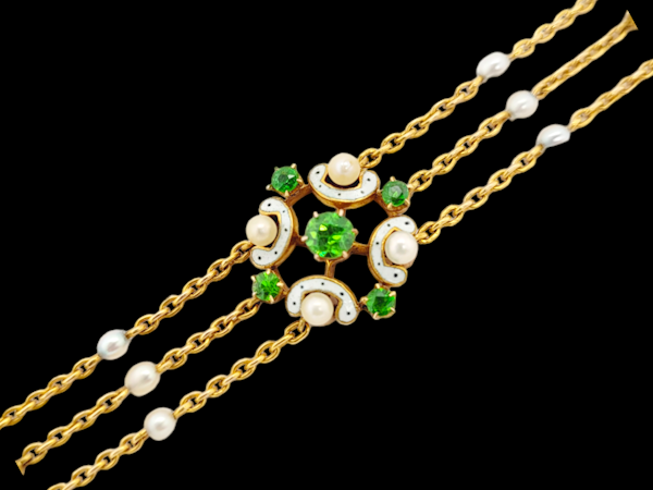 Fine and rare Antique demantoid garnet, enamel and natural pearl bracelet SKU: 7302 DBGEMS - image 3