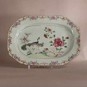 Pair of Chinese double peacock platters, Qianlong (1736-95)