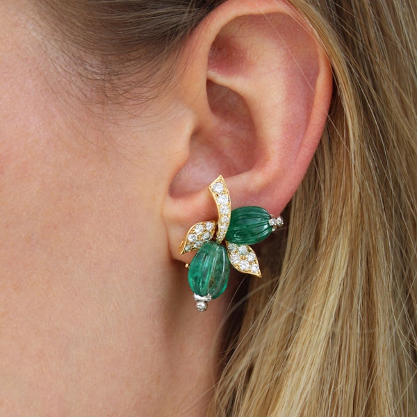 Vintage French Emerald Diamond and Gold Clip-on Earrings by André Vassort, Circa 1960 - image 6