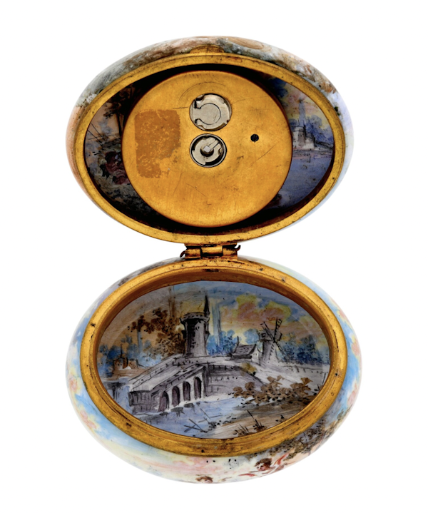 Polychrome enamel bonbonnière with inset keyless winding timepiece Circa 1875 Vienna, Austria - image 4