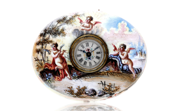 Polychrome enamel bonbonnière with inset keyless winding timepiece Circa 1875 Vienna, Austria - image 2
