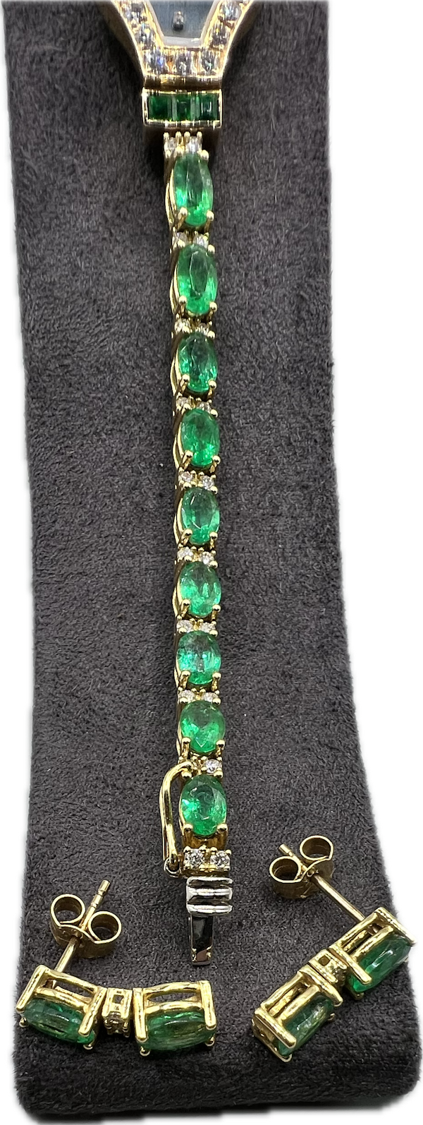 Corum Emerald 18k Gold Wristwatch and Earring Set Mid 20th Century - image 2