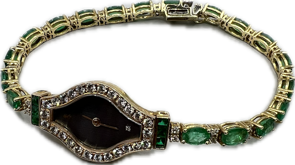Corum Emerald 18k Gold Wristwatch and Earring Set Mid 20th Century - image 3