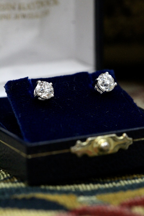 An exceptional pair of 18 Ct. White Gold, 1.73 Carat, Certificated)Old Cut Diamond Stud Earrings, Pre-ow - image 1