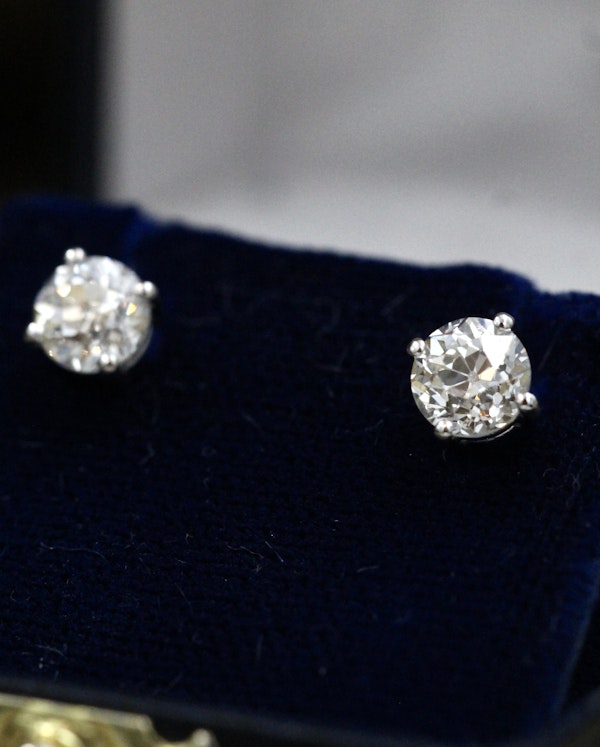 An exceptional pair of 18 Ct. White Gold, 1.73 Carat, Certificated)Old Cut Diamond Stud Earrings, Pre-ow - image 2