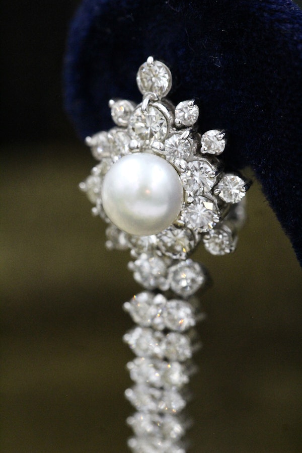 An Exquisite Pair of Cultured Pearl & Diamond Drop Earrings, Circa 1950. - image 4