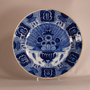 Dutch delft blue and white peacock dish, 18th century