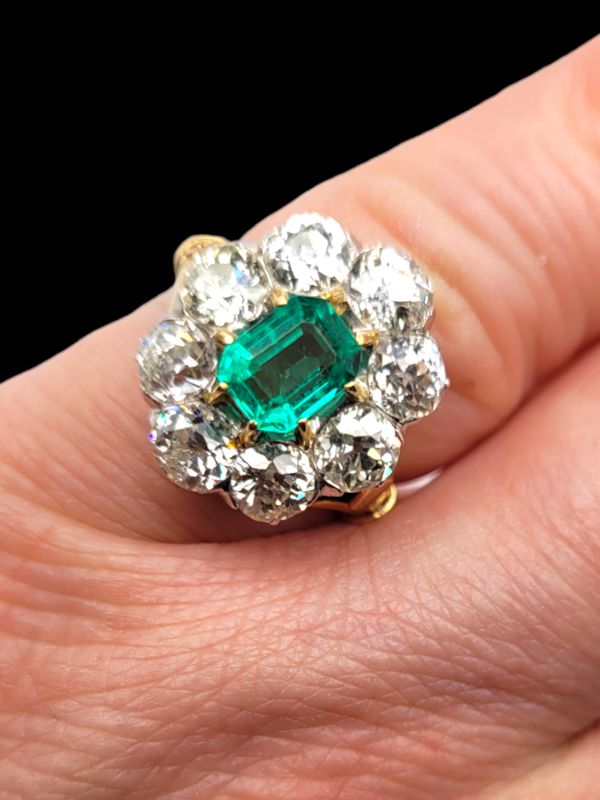 Antique emerald and diamond cluster ring SKU: 7320 DBGEMS - image 1