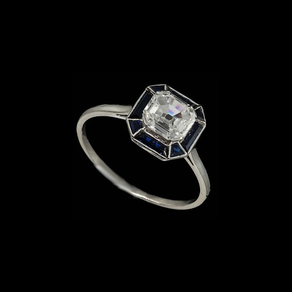 MM8803r Platinum Art Deco cushion cut diamond sapphire fine ring 1920c - image 1