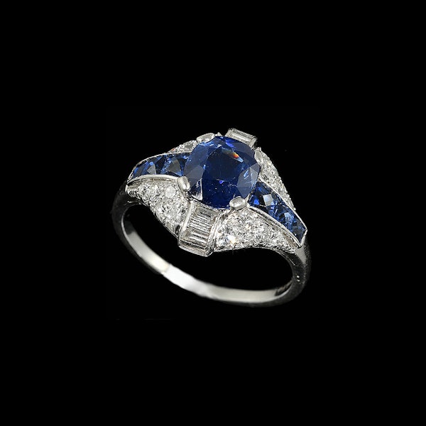MM8818r Fine Art Deco platinum sapphire diamond ring 1920c - image 1