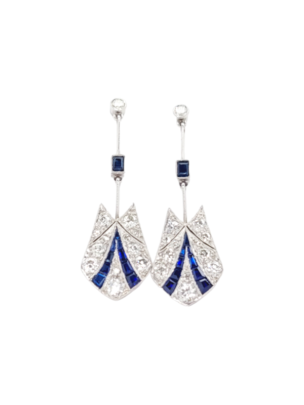 Art deco old cut diamond and calibre sapphire drop earrings SKU: 7359 DBGEMS - image 3