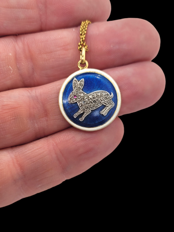 Edwardian diamond rabbit and enamel pendant and chain SKU: 7357 DBGEMS - image 2