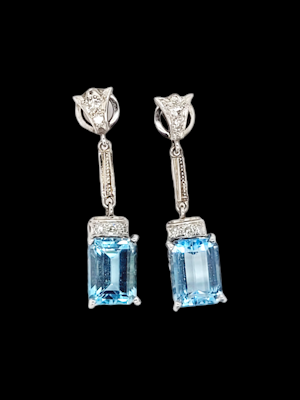 Art deco aquamarine and diamond drop earrings SKU: 7353 DBGEMS