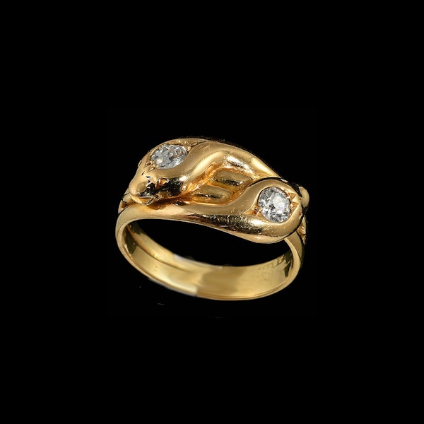 MM8863r Victorian double headed snake ring Gold and diamonds 1880c - image 1