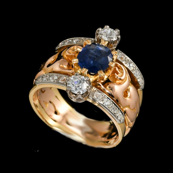 MM8832r Gold French arts and crafts sapphire diamond ring 1900c - image 1