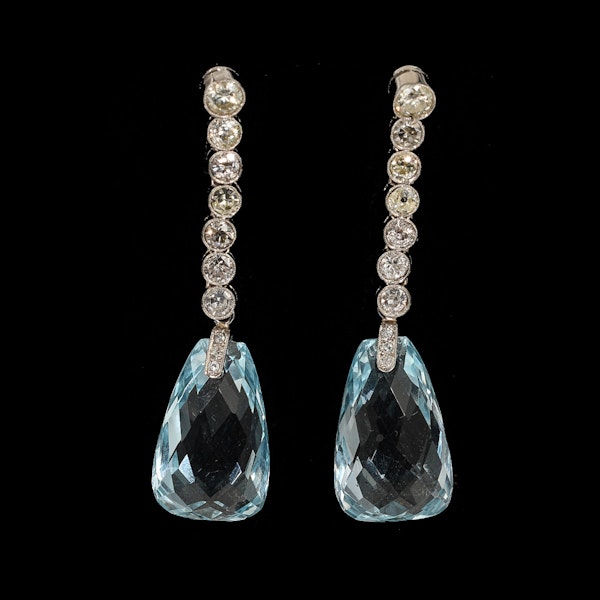 MM8139e Artdeco platinum diamond aquamarine large drop earrings 1910/20c - image 1