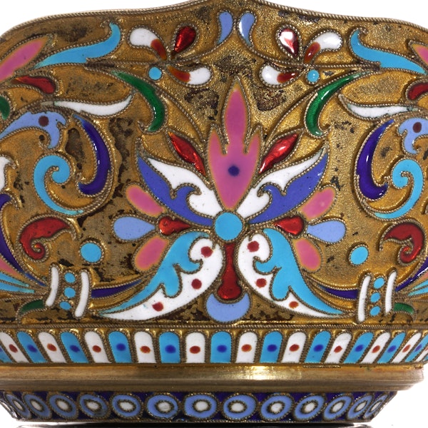 Antique Russian silver gilt and cloisonné enamel pair of kovshes, by Nikolay Alekseev, Moscow, circa 1890s - image 7