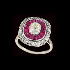 MM8zz Platinum diamond ruby cluster ring