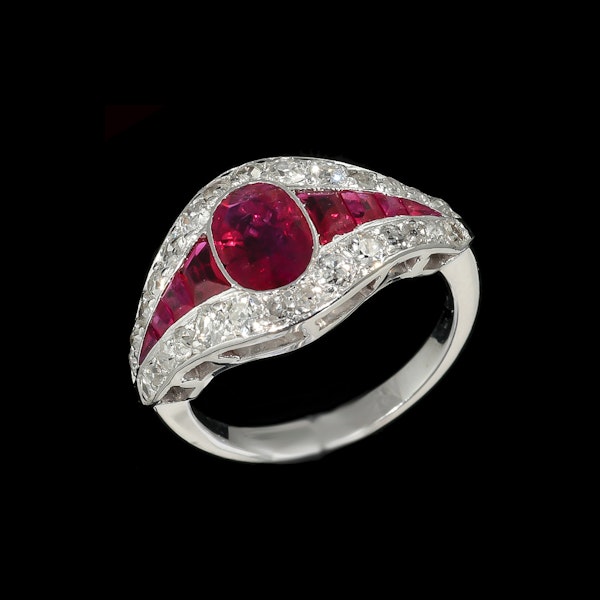 Platinum Burmese ruby diamond bombe ring Artdeco 1920c - image 1