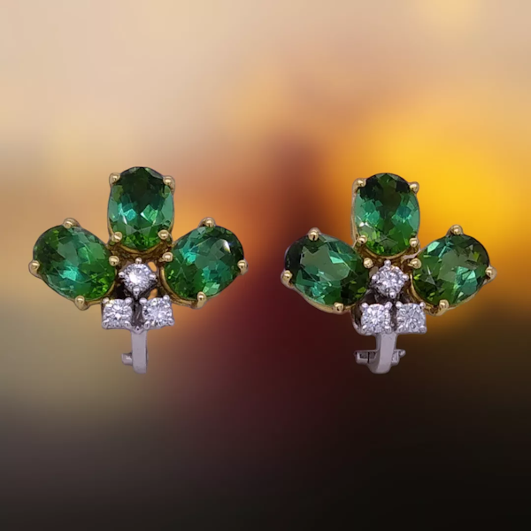 Vintage Green Tourmaline and Diamond Earrings - image 1