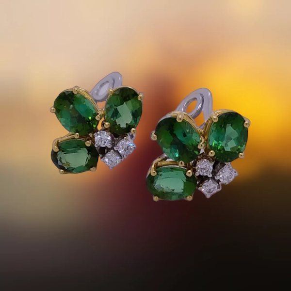 Vintage Green Tourmaline and Diamond Earrings - image 2