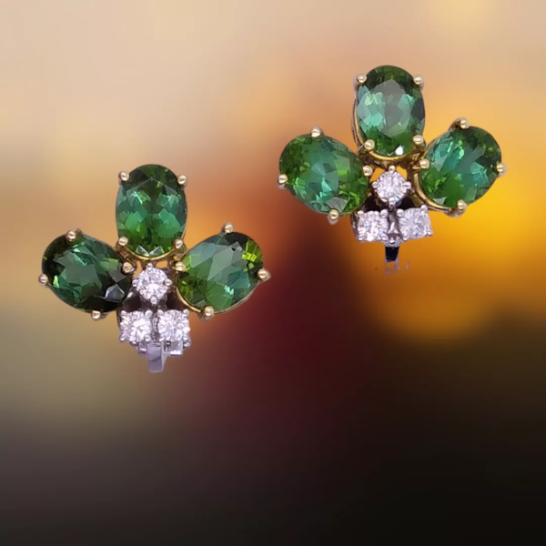 Vintage Green Tourmaline and Diamond Earrings - image 4