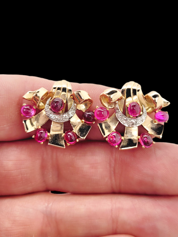 French 1940's cabochon ruby and diamond earrings SKU: 7381 DBGEMS - image 2