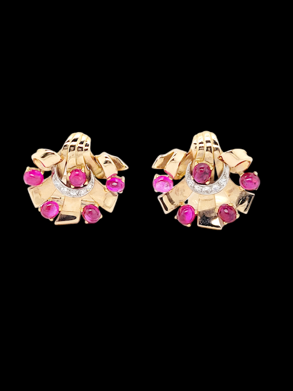 French 1940's cabochon ruby and diamond earrings SKU: 7381 DBGEMS - image 3