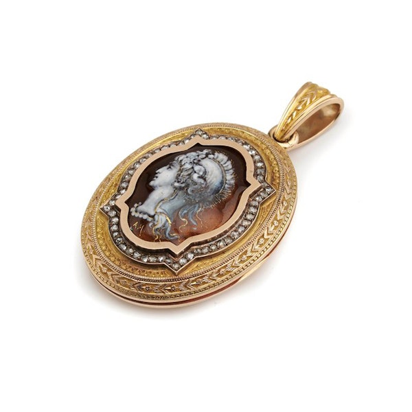 Antique Enamel Diamond and Gold Locket Pendant Depicting Minerva, Circa 1877 - image 3
