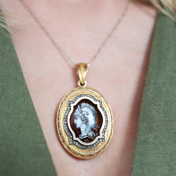 Antique Enamel Diamond and Gold Locket Pendant Depicting Minerva, Circa 1877 - image 4