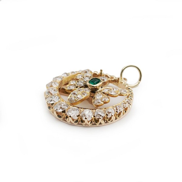 Antique Diamond Emerald and Gold Butterfly Pendant, Circa 1880 - image 3