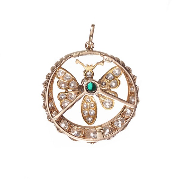 Antique Diamond Emerald and Gold Butterfly Pendant, Circa 1880 - image 4