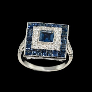 MM8849r Artdeco platinum sapphire square ring 1920c
