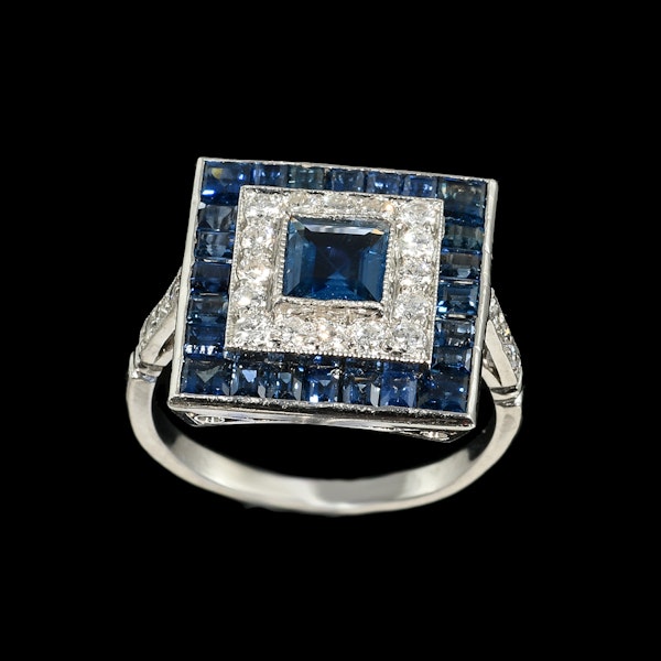 MM8849r Artdeco platinum sapphire square ring 1920c - image 1