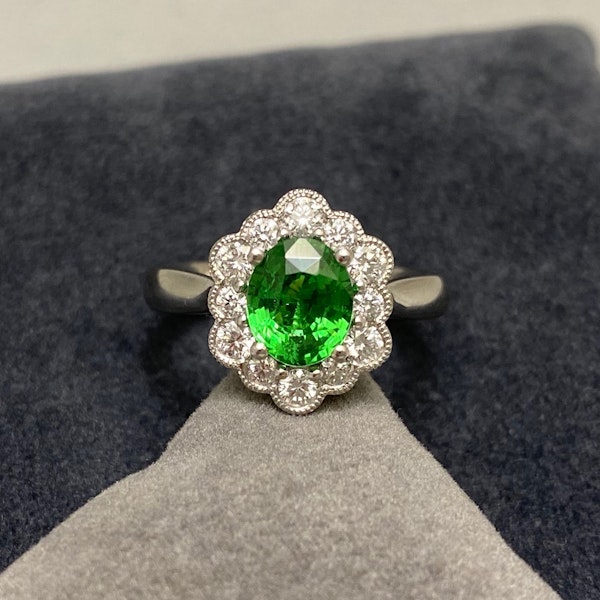 Tsavorite Green Garnet Diamond Ring in Platinum, SHAPIRO & Co since1979 - image 2