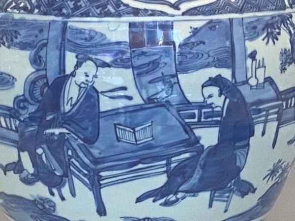 AN IMPOSING CHINESE MING BLUE AND WHITE 'SCHOLARS' JAR - image 4