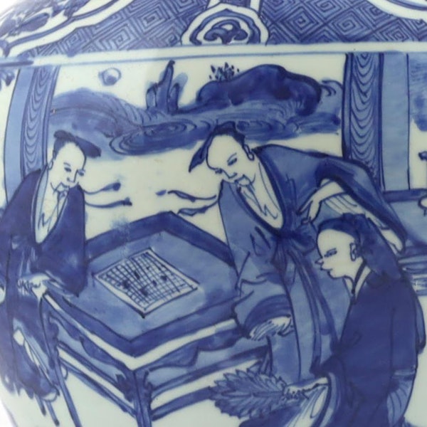 AN IMPOSING CHINESE MING BLUE AND WHITE 'SCHOLARS' JAR - image 6
