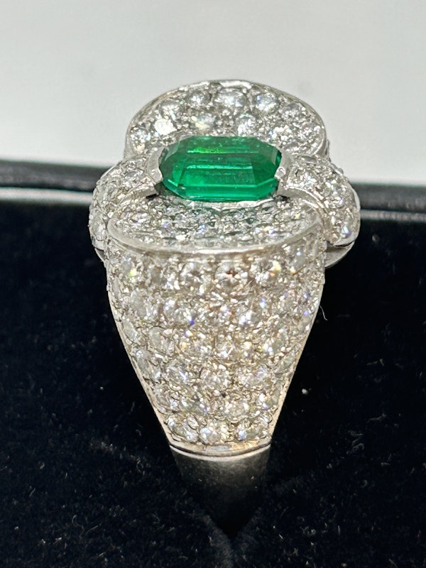 Beautiful Colombian Emerald Diamond Platinum Ring at Deco&Vintage Ltd - image 3