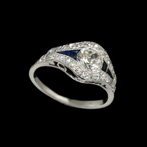 MM8507r Platinum Artdeco diamond sapphire ring 1920c