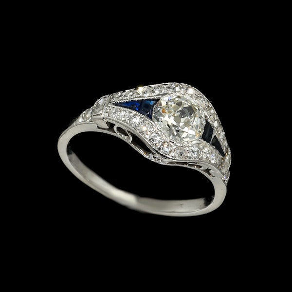 MM8507r Platinum Artdeco diamond sapphire ring 1920c - image 1