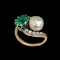 MM8700r Gold emerald diamond Victorian natural pearl crossover ring - image 1