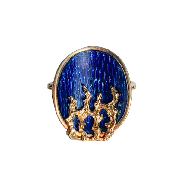 Italian 1970's Enamel Gold Ring - image 1