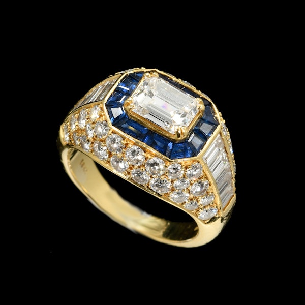 MM8707r Gold fine quality Repossi Baguette round diamond sapphire unisex ring 1960/70c - image 1
