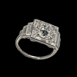 MM8571r Platinum Art Deco baguette and round 2.70ct centre stunning ring 1920c