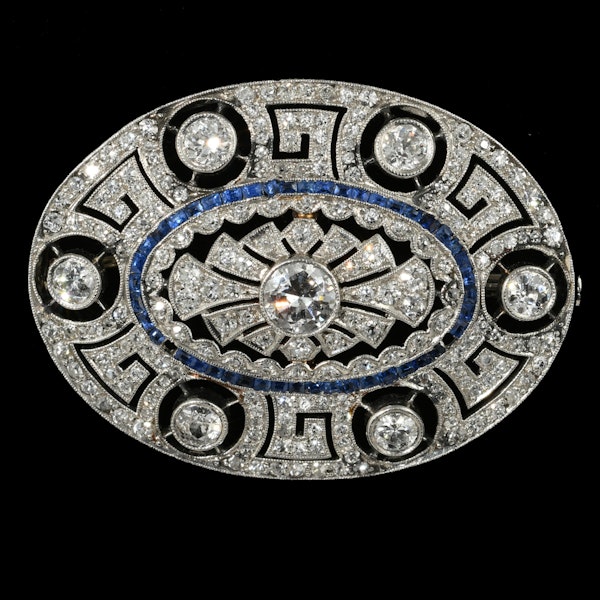 MM8824b Platinum set fine diamond sapphire quality brooch 1920c - image 1