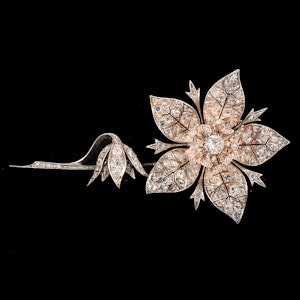 MM8899b Victorian diamond flower trembler brooch with box brooch fittings and hairpiece 1860c
